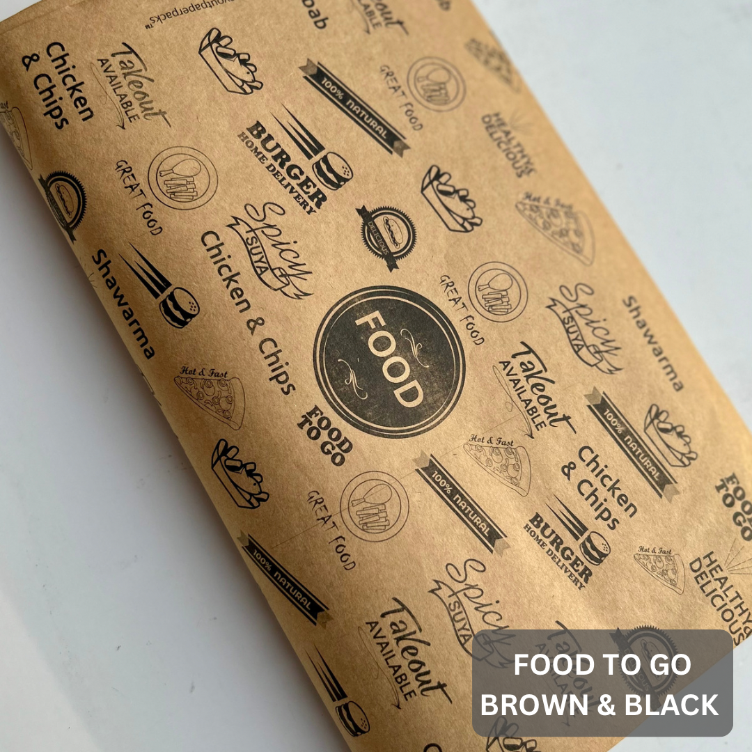 “FOOD TO GO” DELI PAPERS - / BLACK & BROWN