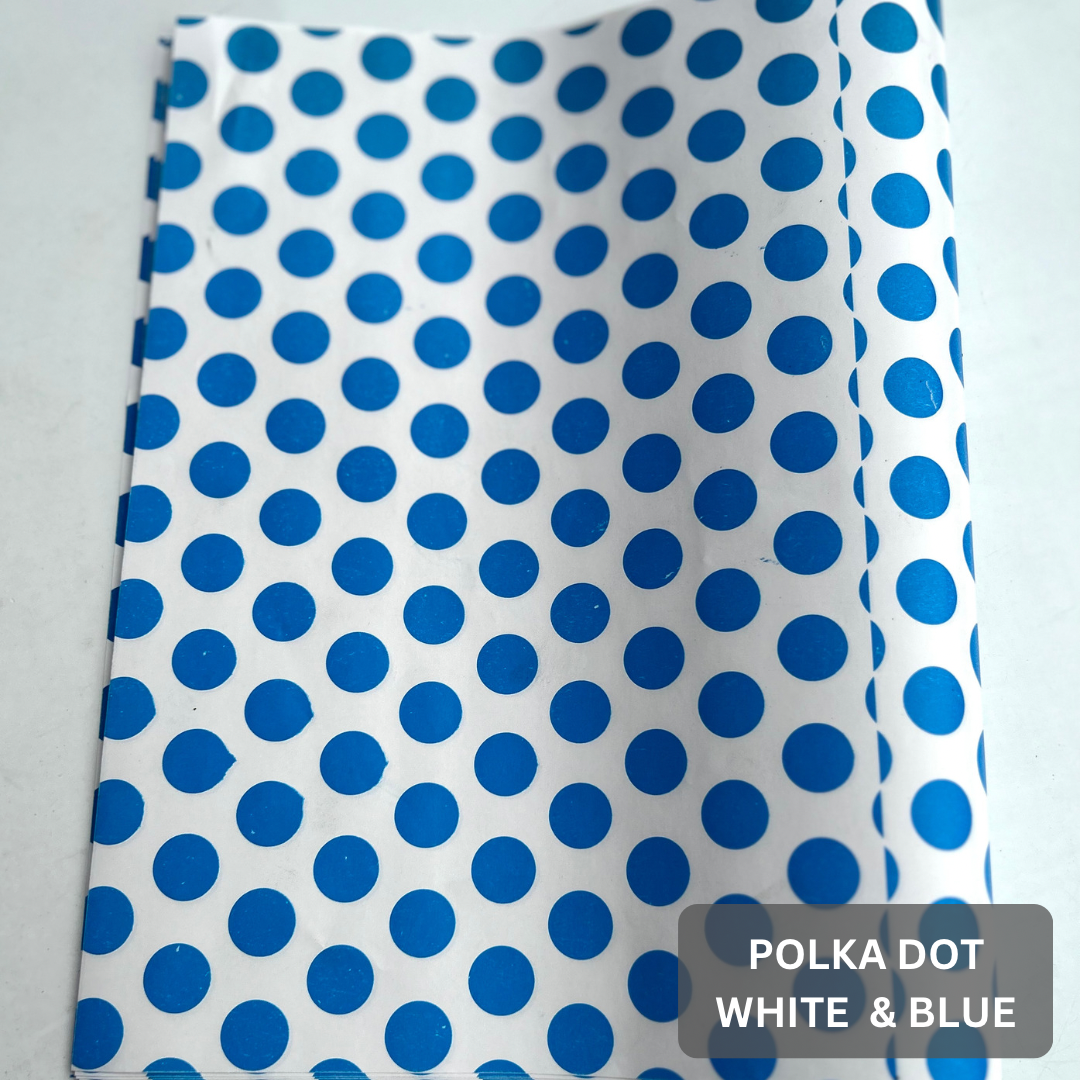 ‘’POLKA DOT” DELI PAPERS - 8.5” x 12” / BLUE & WHITE - CARTON OF 1000 SHEETS  