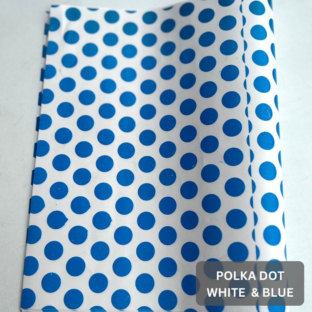 “POLKA DOT” DELI PAPERS - 12” x 12” / BLUE & WHITE - CARTON OF 1000 SHEETS