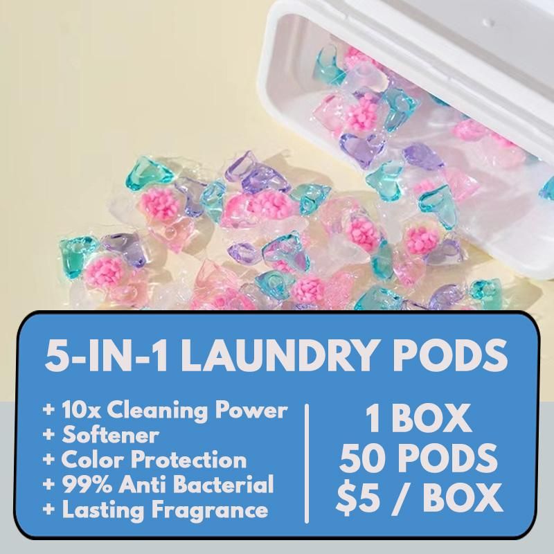 50 Pods ｜ 5-in-1 Laundry Pods Detergent Capsules (Comes with Box)