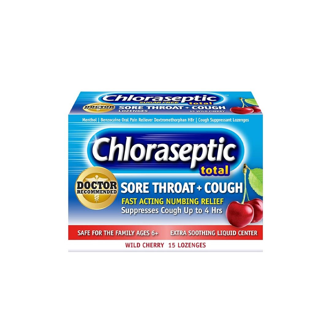 Chloraseptic Total Sore Throat + Cough Lozenges, Sugar-Free Wild Cherry Flavor