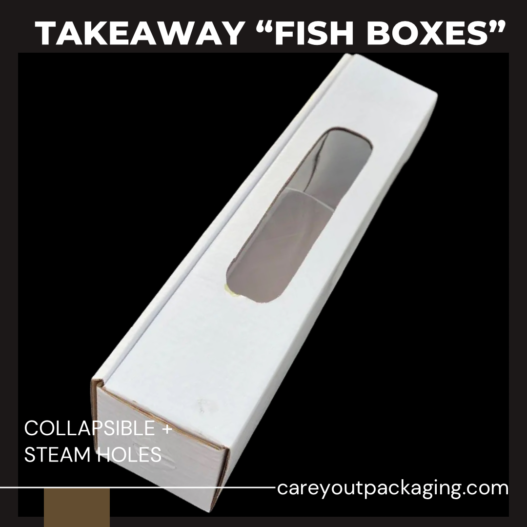 GRILLED FISH WINDOWED TAKOUT BOXES - 20” x 4.5” x 4”  WHITE - PACK OF 500 PIECES 