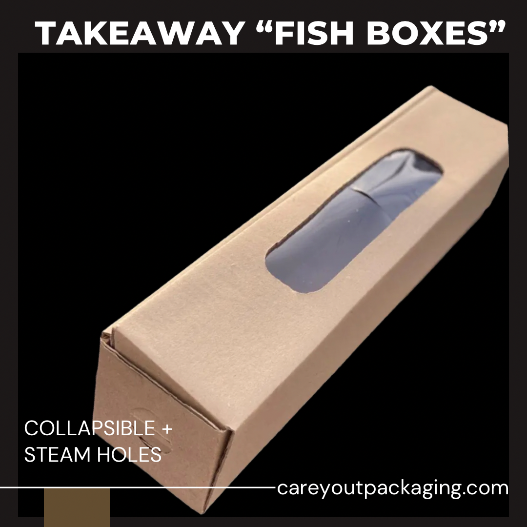 GRILLED FISH WINDOWED TAKOUT BOXES - 20” x 4.5” x 4” BROWN - PACK OF 500 PIECES