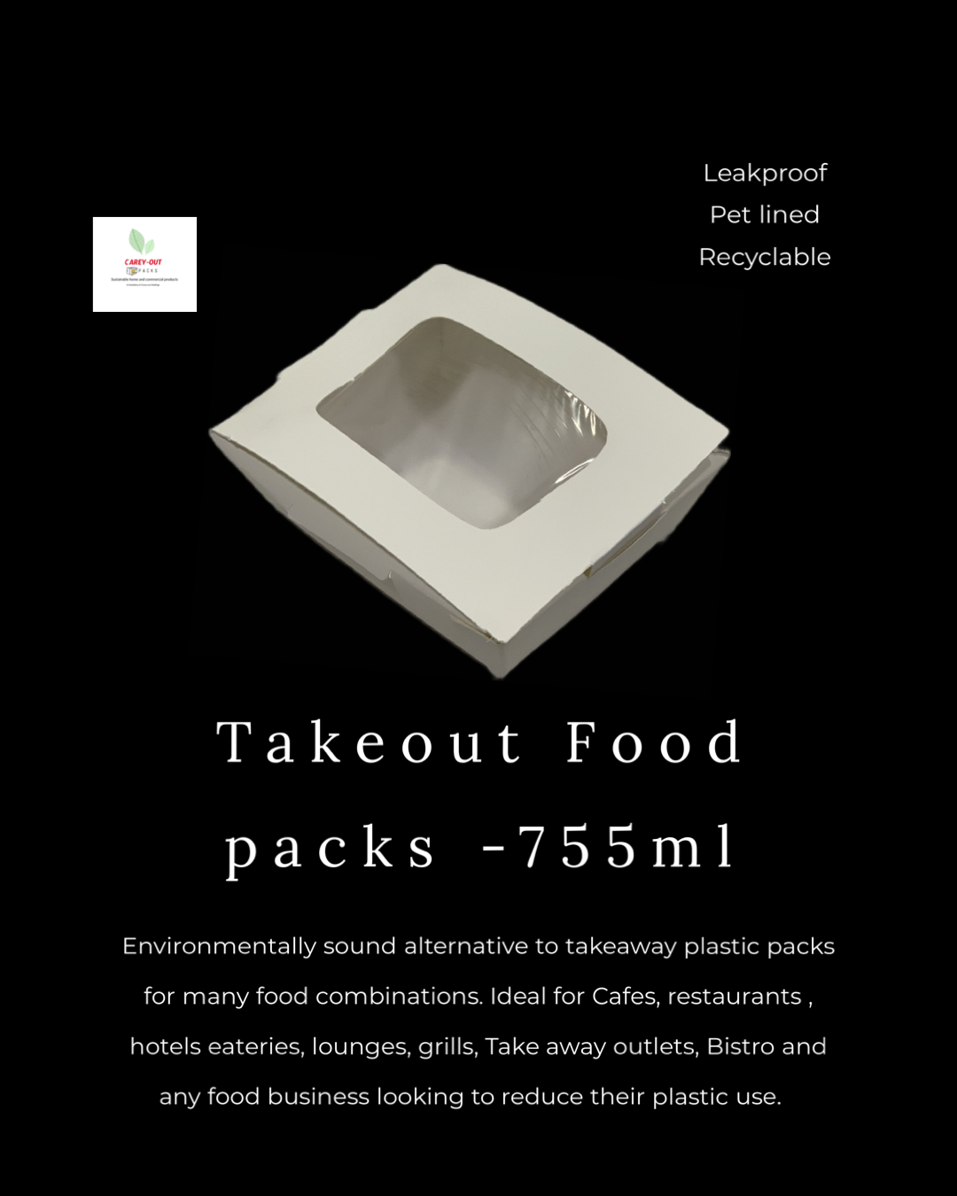 755ml TAKEOUT FOOD PACKS / PLAIN WHITE WITN WINDOWS - CARTON OF 500 PIECES 