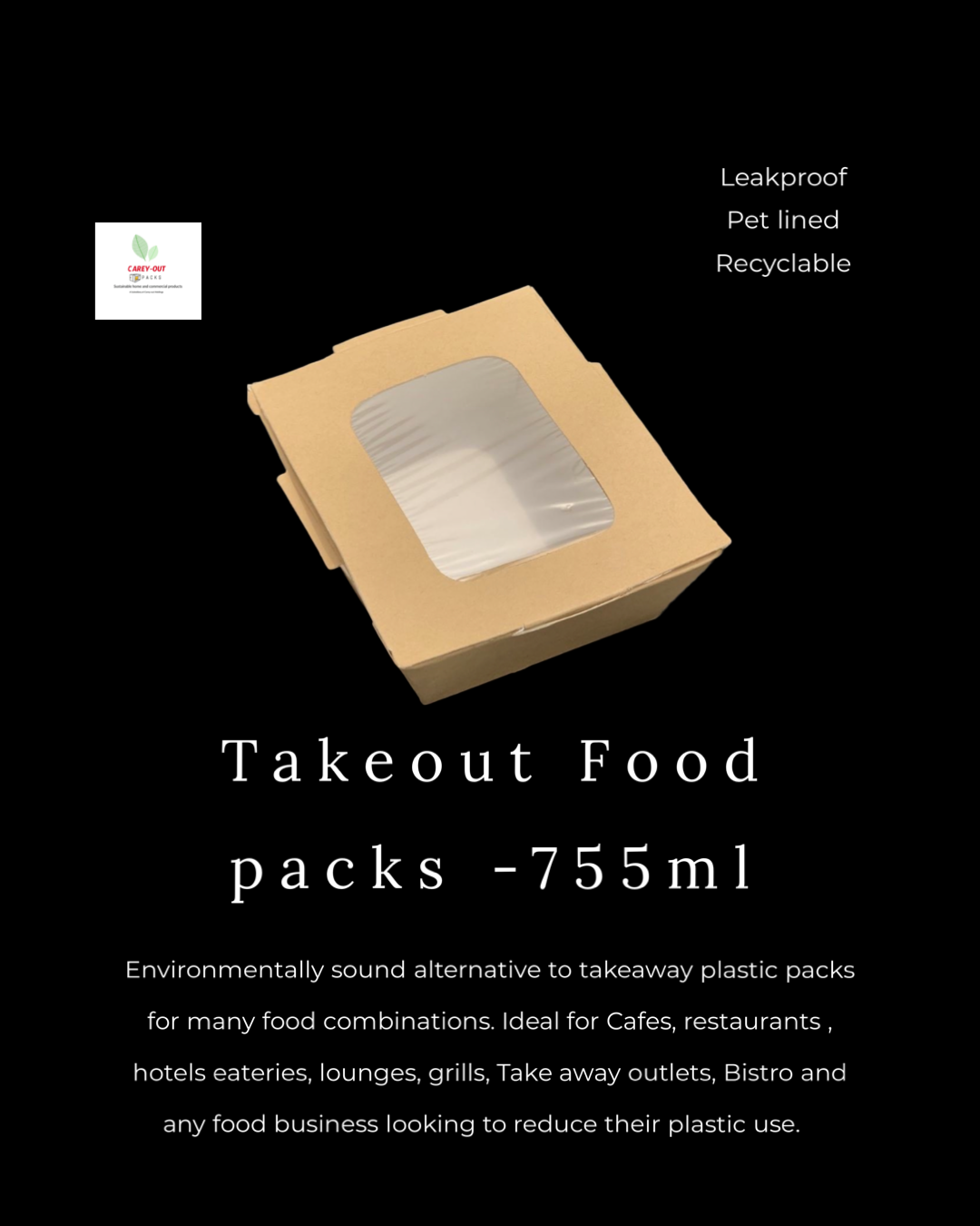 755ml TAKEOUT FOOD PACKS / PLAIN BROWN WITH WINDOWS - CARTON OF 500 PIECES