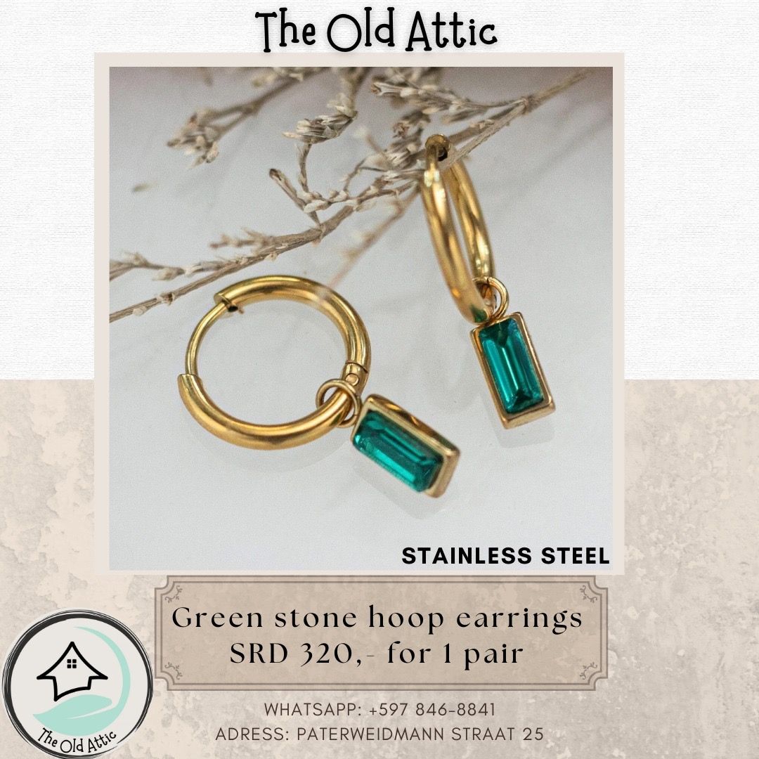 Green stone hoop earrings