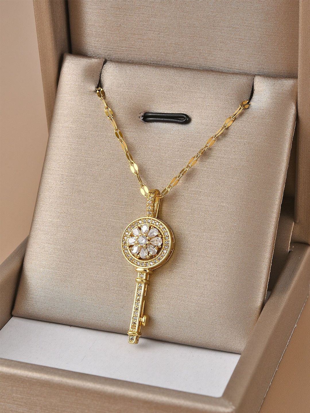 Cubic Zirconia Key Charm Necklace