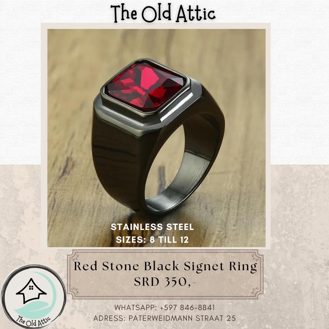 Red stone black signet ring 