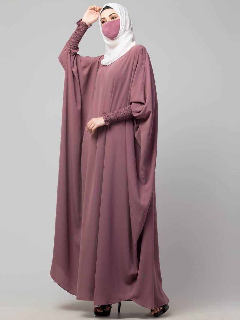 PUCE PINK KAFTAN ABAYA WITH ELASTICATED SLEEVES