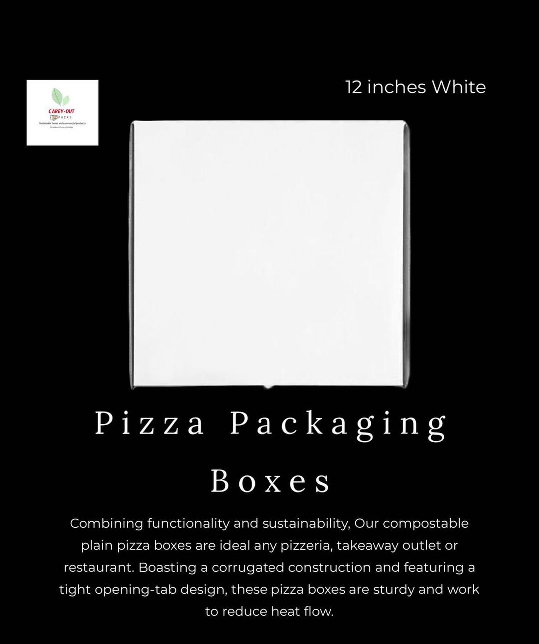 12” WHITE PIZZA BOXES : PACK OF 50 PIECES