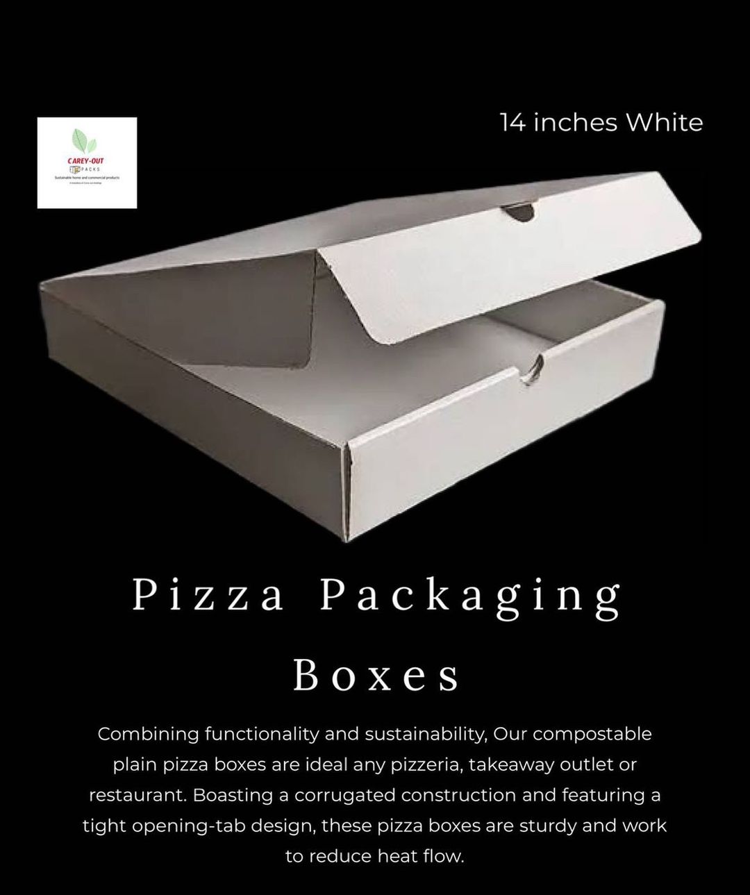 14”  WHITE PIZZA BOXES : PACK OF 500 PIECES - MINIMUM SUPPLY QUANTITY