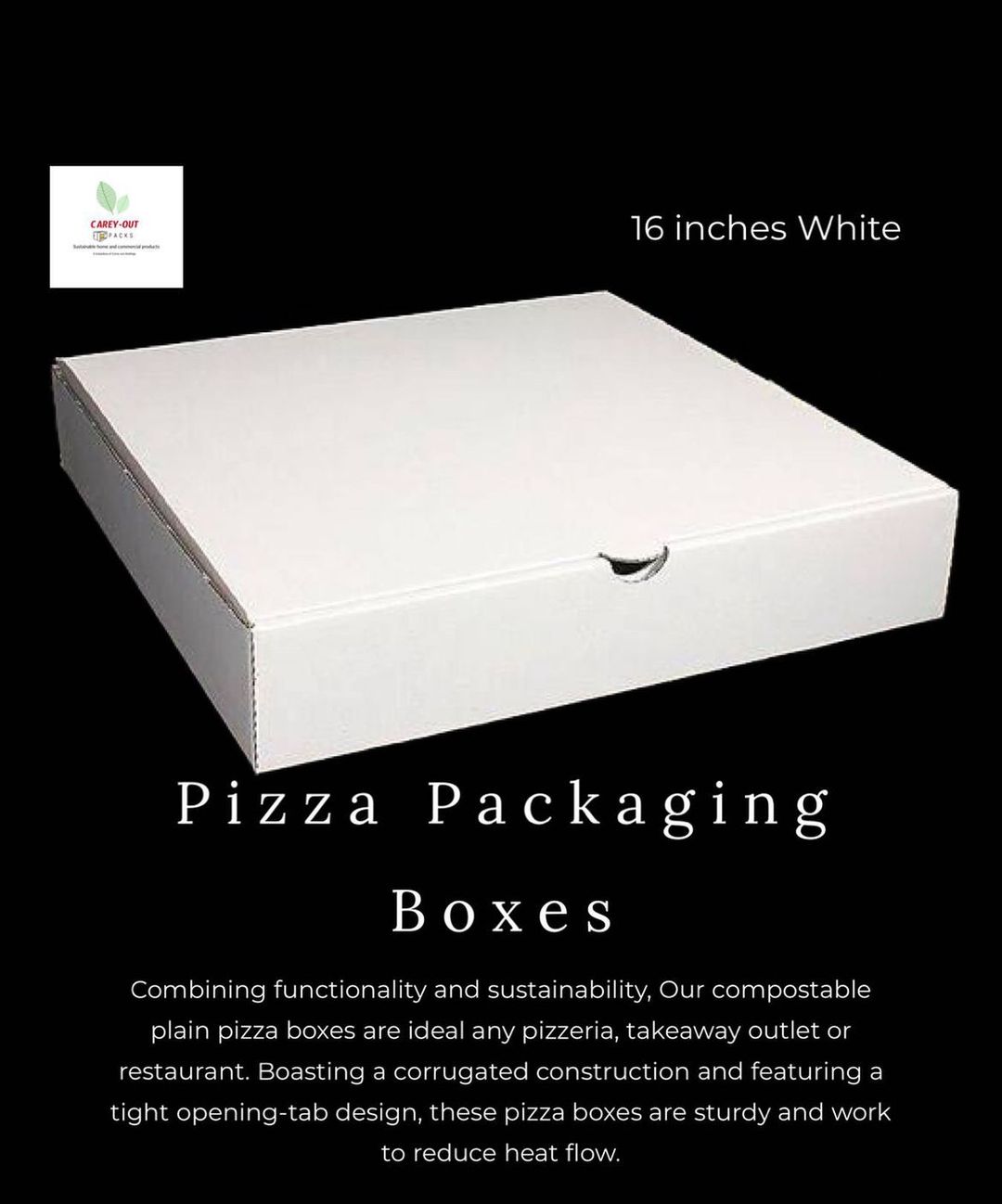 16” WHITE PIZZA BOXES : PACK OF 500 PIECES - MINIMUM SUPPLY QUANTITY