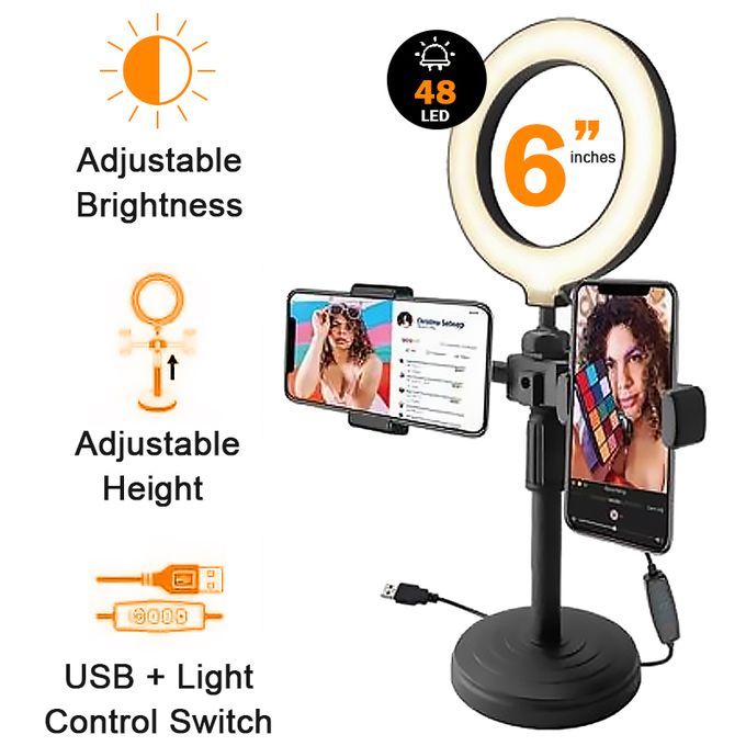 Ring Light Mirror For Selfie YouTube Video Phone Holder Stand Shooting With 3 Light Modes