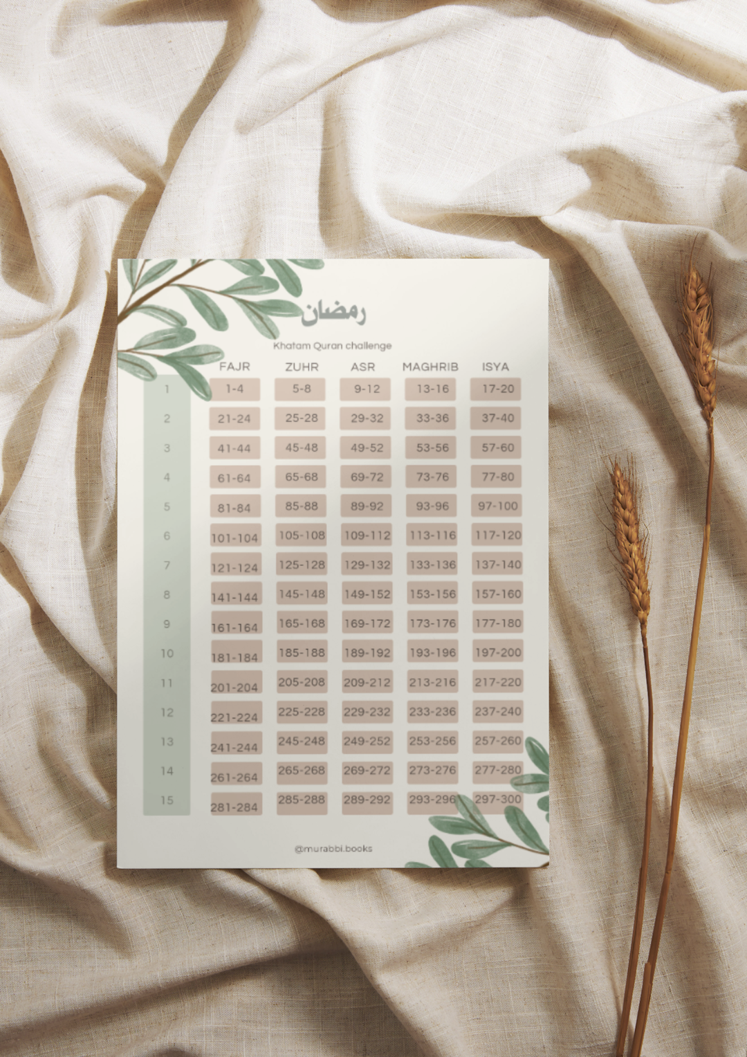 Printable Ramadhan Khatam chart (ADULTS)-NEUTRAL