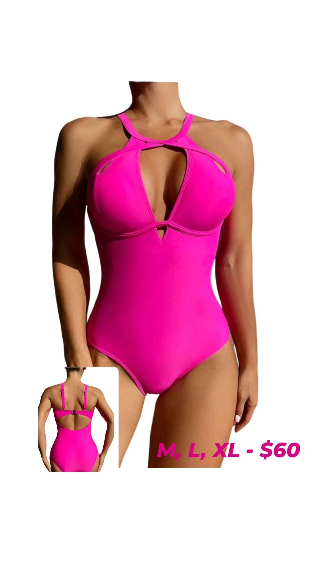 Hot Pink Halter One Piecewimsuit