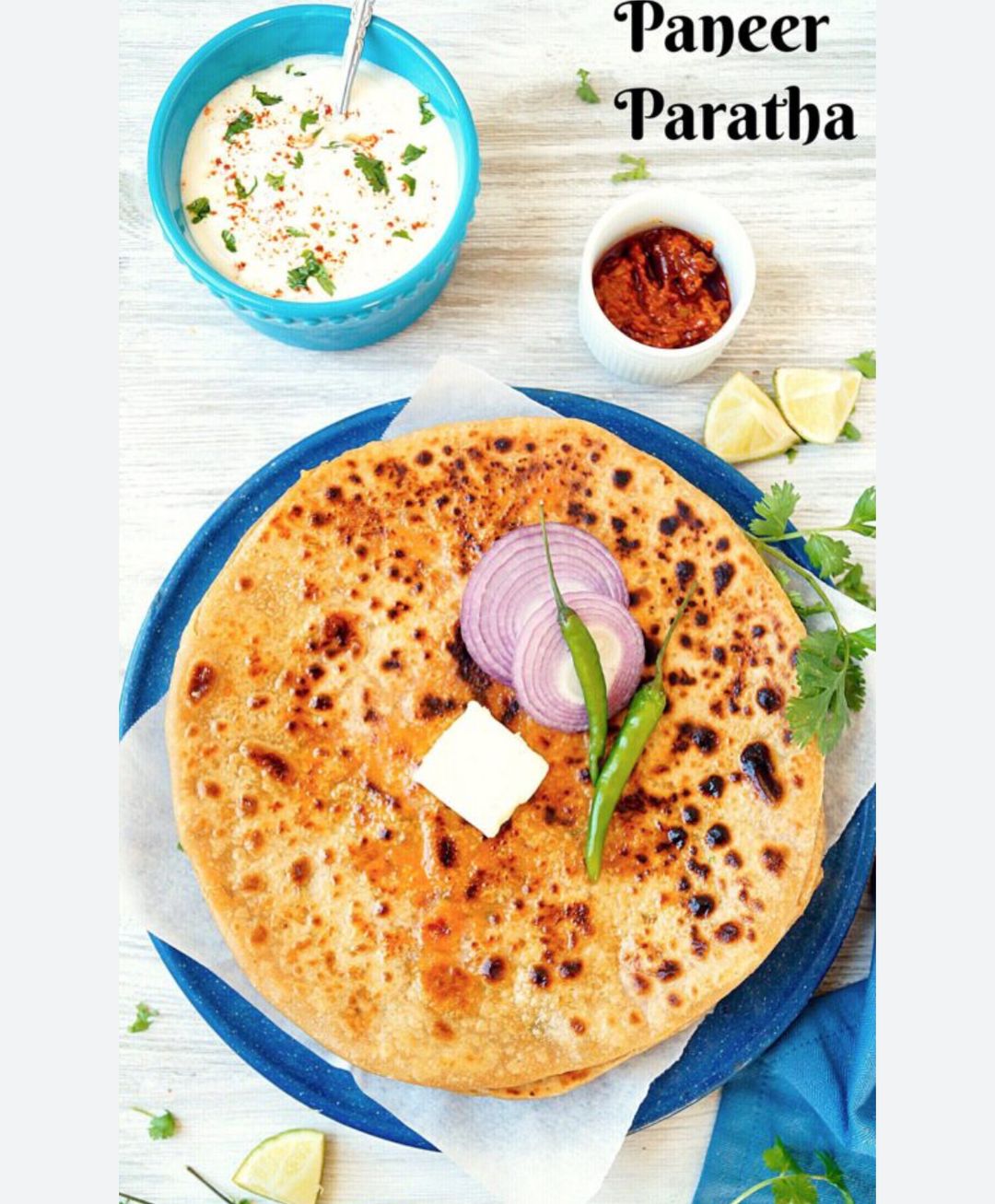 Parantha basket-3pcs with mint chutney and Pickle 