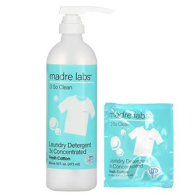 MADRE LABS LAUNDRY DETERGENT 3X CONCENTRATE FRESH COTTON 1 POUCH +REUSABLE BOTTLE 118 ML