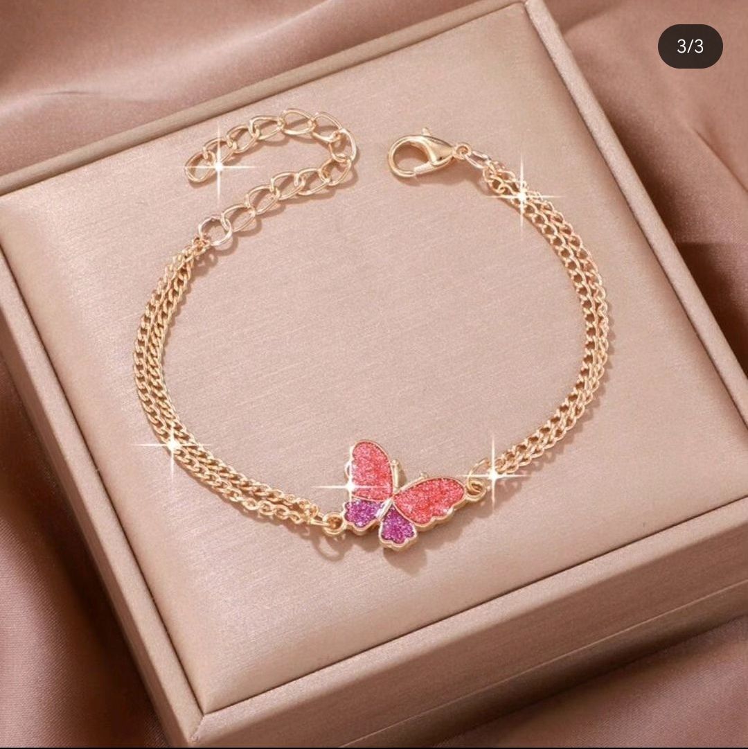 Cute Butterfly Bracelet adjustable chain Gold color