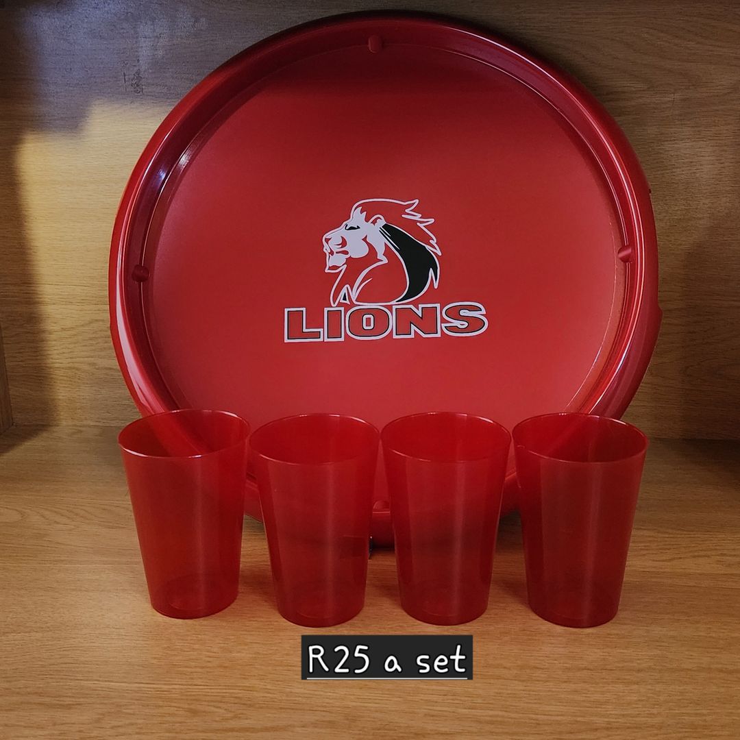 Lions tray with 4 glasses 