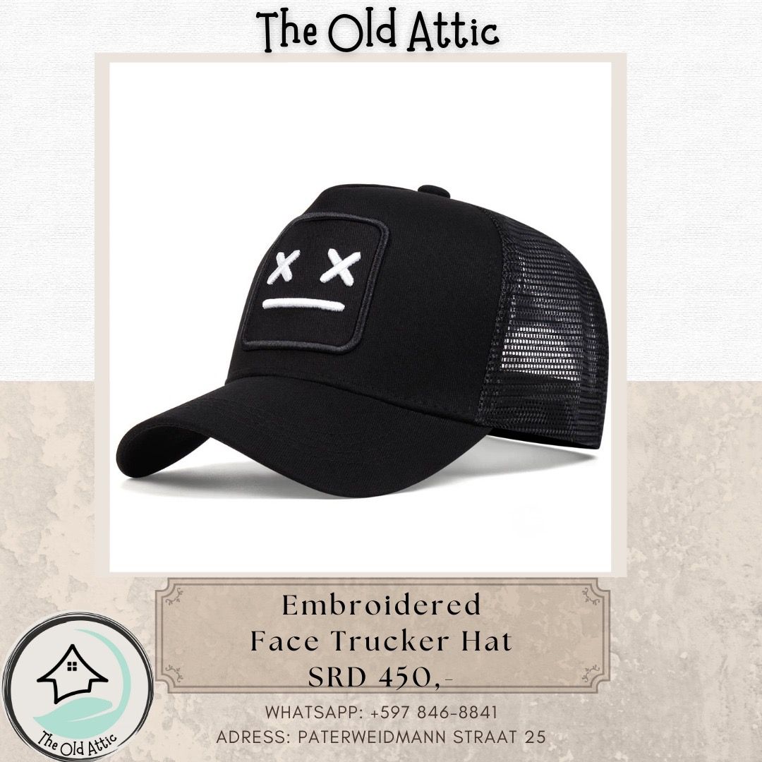 Embroidered face trucker hat 