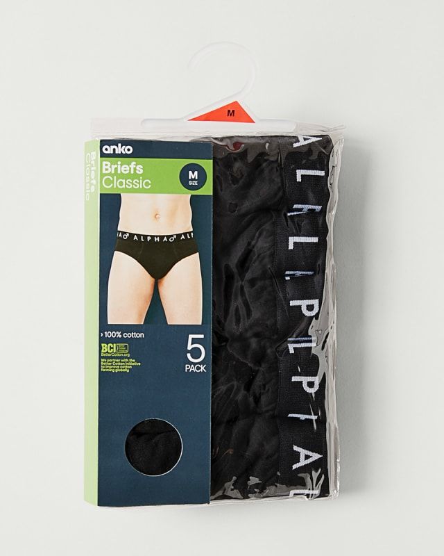 Anko | 5 Pack Attached Elastic Hipster Briefs | Black