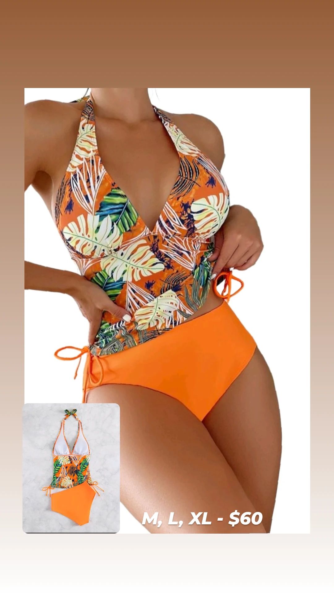 Leaf Print Orange Two Piece