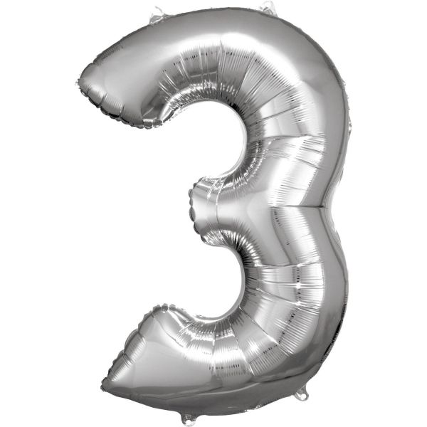 Number 3 Silver Amscan SuperShape Foil Balloons