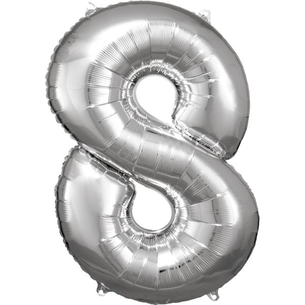 Number 8 Silver Amscan SuperShape Foil Balloons
