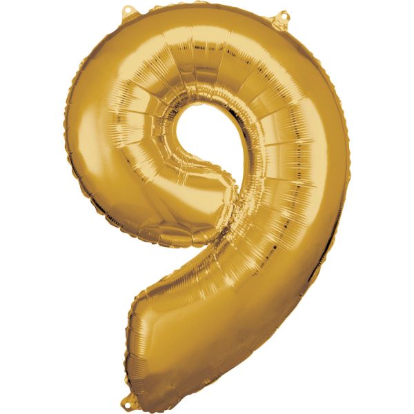 Number 9 Gold Amscan SuperShape Foil Balloons