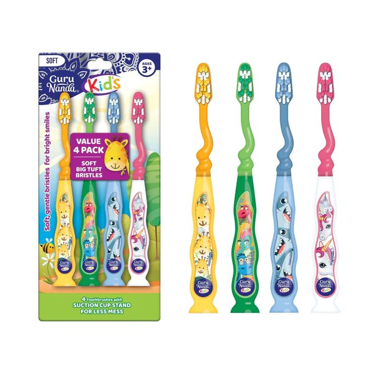 FUN ANIMALS KIDS' TOOTHBRUSH WITH SUCTION CUP (4-PACK)