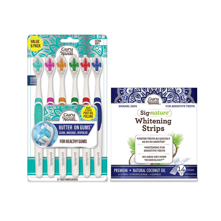 BUTTER ON GUMS TOOTHBRUSHES (6 PACK) & WHITENING STRIPS