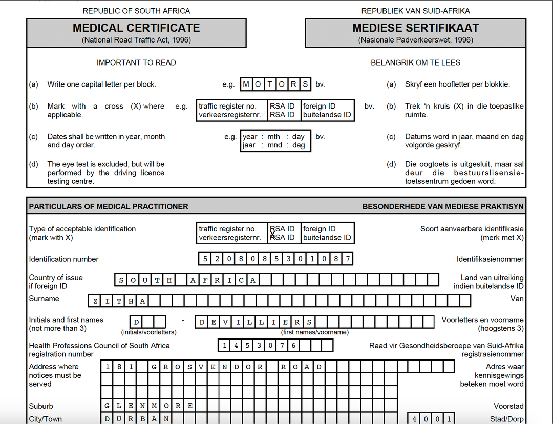 PDP Medical Certificate