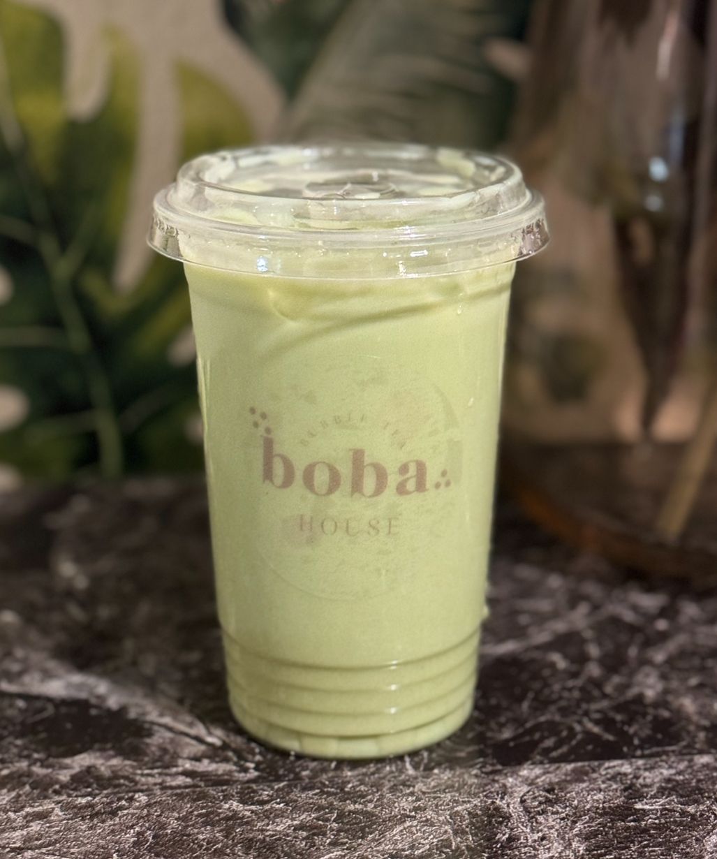 Matcha latte with boba 