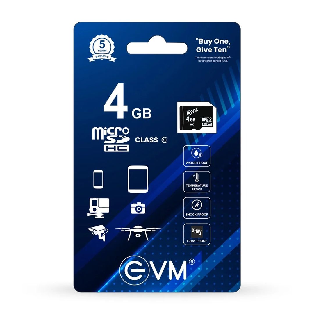 EVM 4GB Micro SD Class10 (EVMTF/4GBCL10) Memory Card With Bill