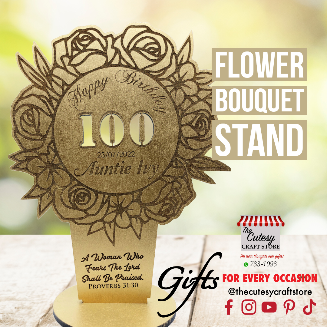  Engraved Wooden Flower  Bouquet Stand