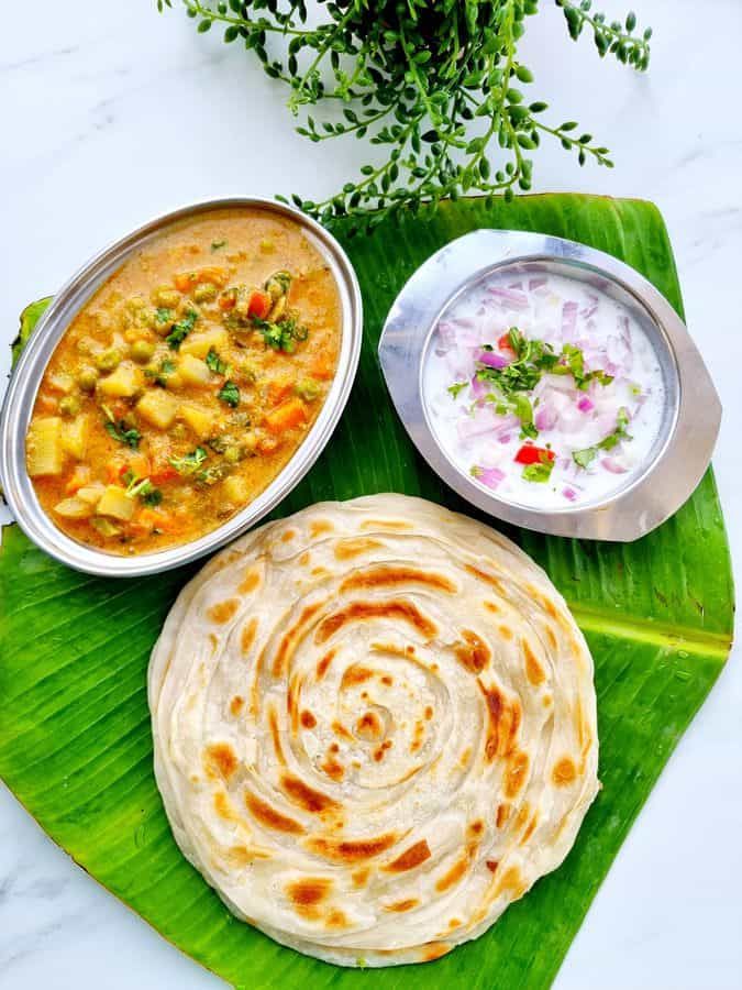 Malabar Parotta, Veg Salna, Raitha