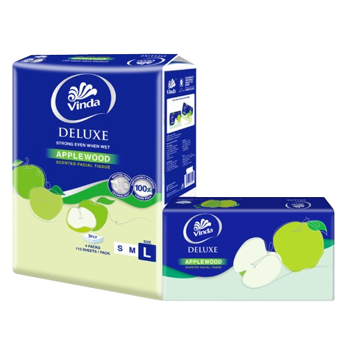 Vinda Deluxe Soft Pack Facial Tissue Applewood 110's - L