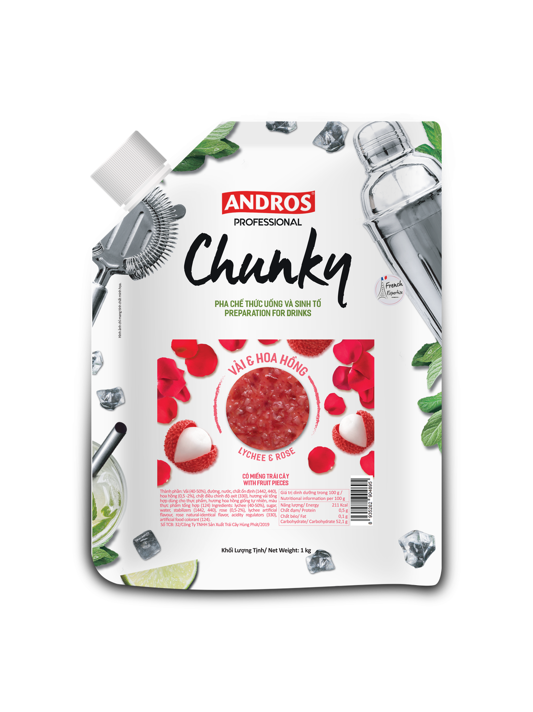 Andros Lychee & Rose Chunky 1kg 