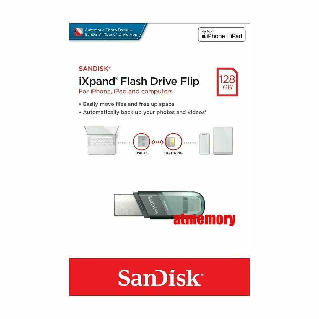 SanDisk iXpand 128GB Flash Drive Flip for iPhone, iPad and Computers