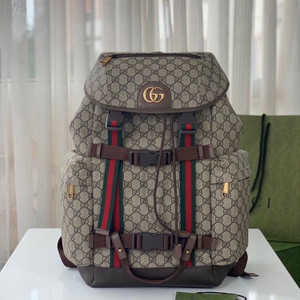 GUCCI upreme Monogram Medium Ophidia Double Buckle Backpack