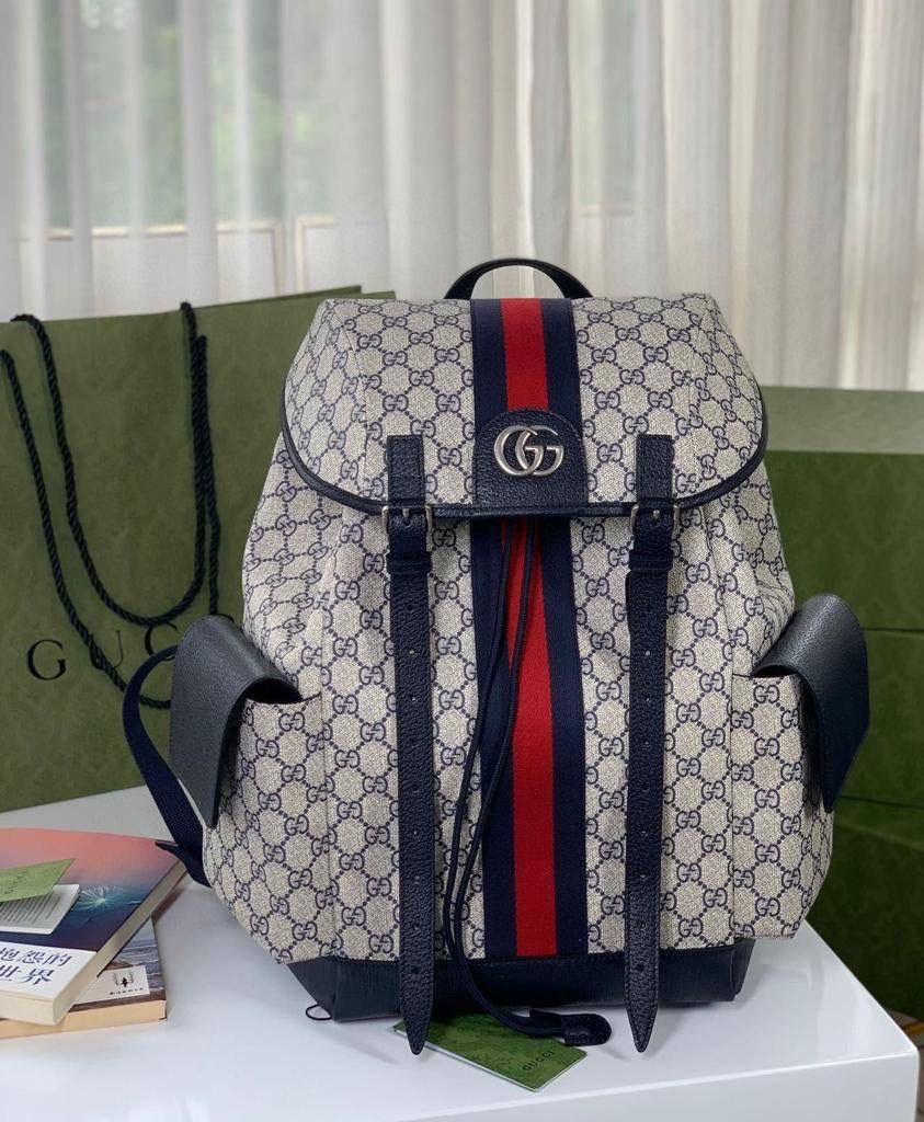 GUCCI upreme Monogram Medium Ophidia Double Buckle Backpack 