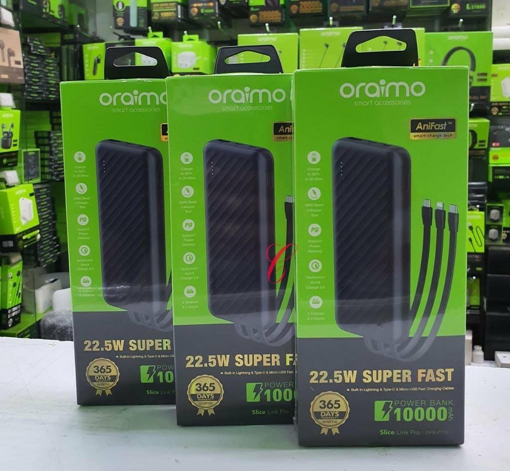 oraimo 10000mAh 3 câbles Charge rapide mince