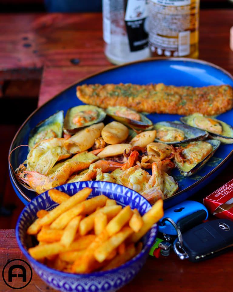 Hake & 10 Prawns + Side