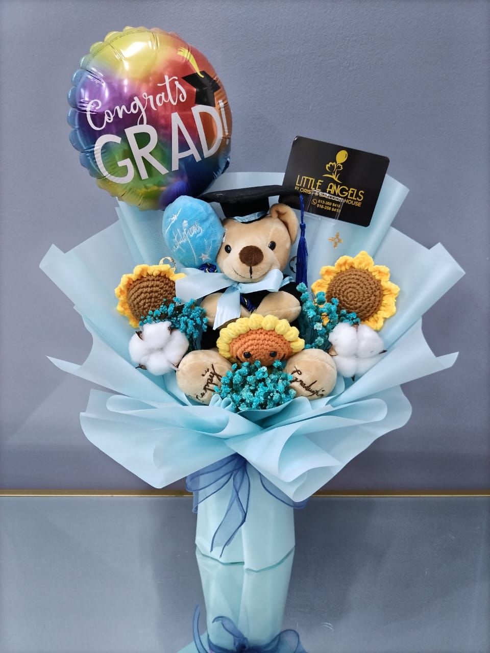 Graduation Bouquet Blue Crochet