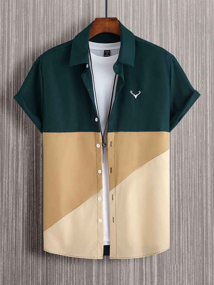 Homme Chemise à imprimé bois à blocs de couleurs (sans t-shirt)