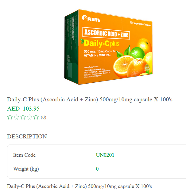 Daily-C Plus (Ascorbic Acid + Zinc) 500mg/10mg