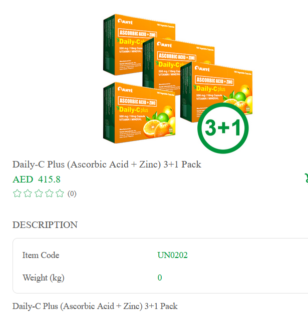 Daily-C Plus (Ascorbic Acid + Zinc) 3+1 Pack