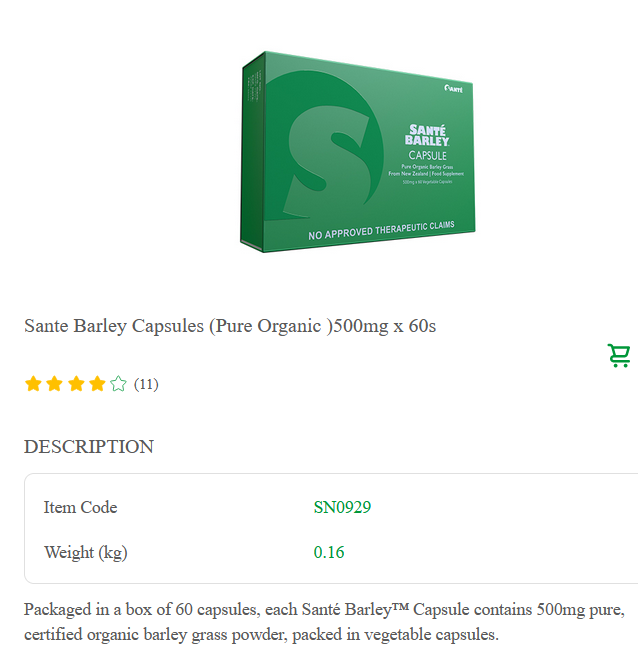 Santé  Barley Capsules (Pure Organic )500mg x 60s