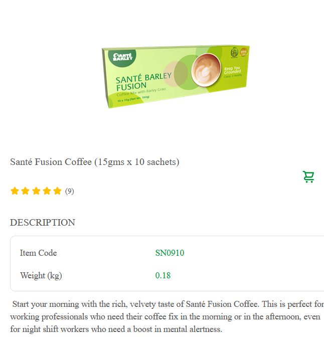 Santé Fusion Coffee (15gms x 10 sachets)