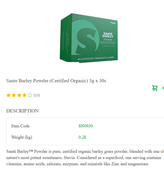 Santé Barley Powder (Certified Organic) 3g x 30s